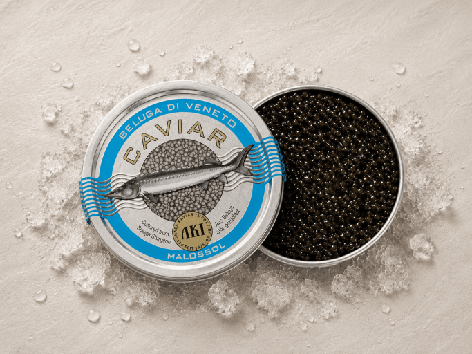 AKI PRESTIGE Beluga di Veneto Kaviar aus Italien - AKI PRESTIGE Beluga di Veneto Kaviar kaufen - Beluga di Veneto Kaviar aus Italien - Italienischer Beluga di Veneto Kaviar - AKI Beluga di Veneto Kaviar Dose